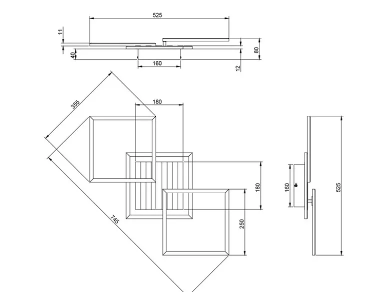Große LED Deckenleuchte ZARO Schwarz flach quadratisch schwenkbar Breite 74,5cm