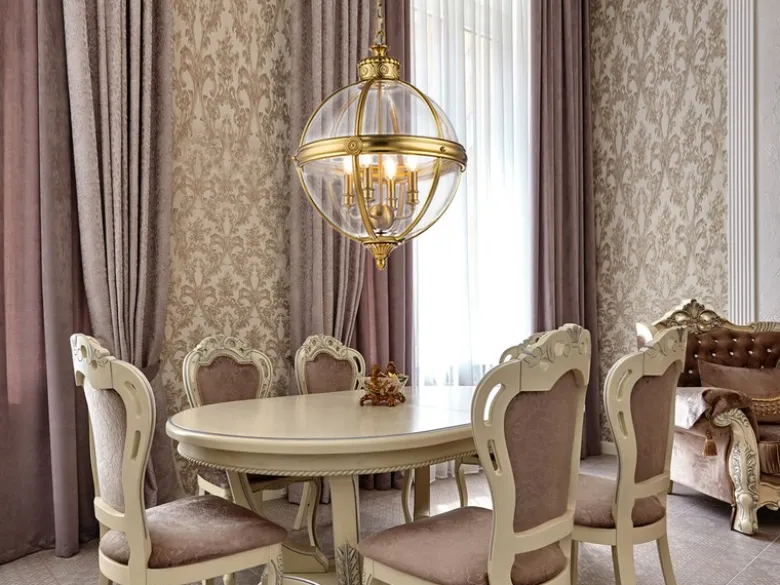 Große LED Jugendstil Pendelleuchte aus massivem Stahl in Messing, Ø 50cm