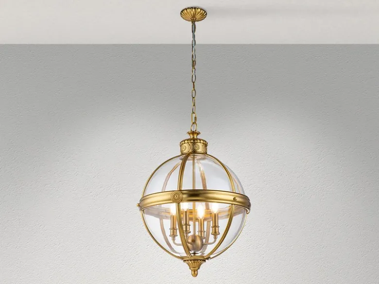 Große LED Jugendstil Pendelleuchte aus massivem Stahl in Messing, Ø 50cm
