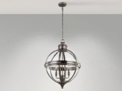 Große LED Jugendstil Pendelleuchte aus massivem Stahl in Silber Antik, Ø 50cm