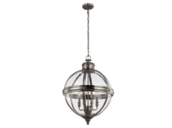 Große LED Jugendstil Pendelleuchte aus massivem Stahl in Silber Antik, Ø 50cm