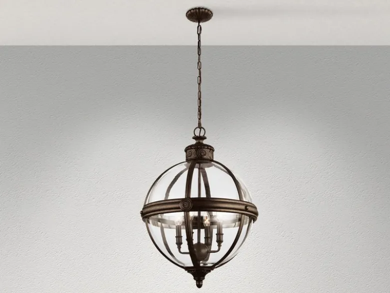 Große LED Jugendstil Pendelleuchte aus massivem Stahl in britisch Bronze Ø 50cm
