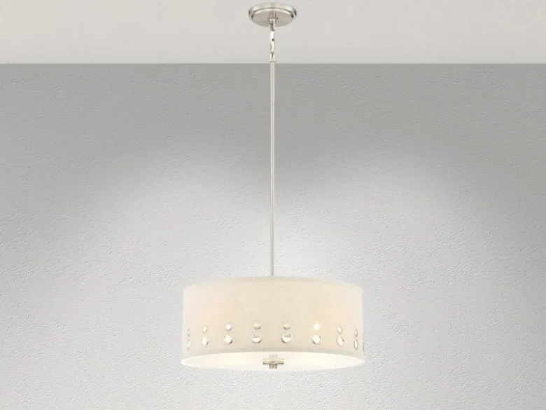 Große LED Pendelleuchte aus Stoff, 4-stufig höhenverstellbar, Ø 46cm