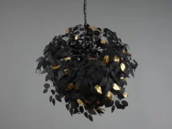 Große LED Pendelleuchte Blätter Lampenschirm Schwarz Gold, Ø 70cm
