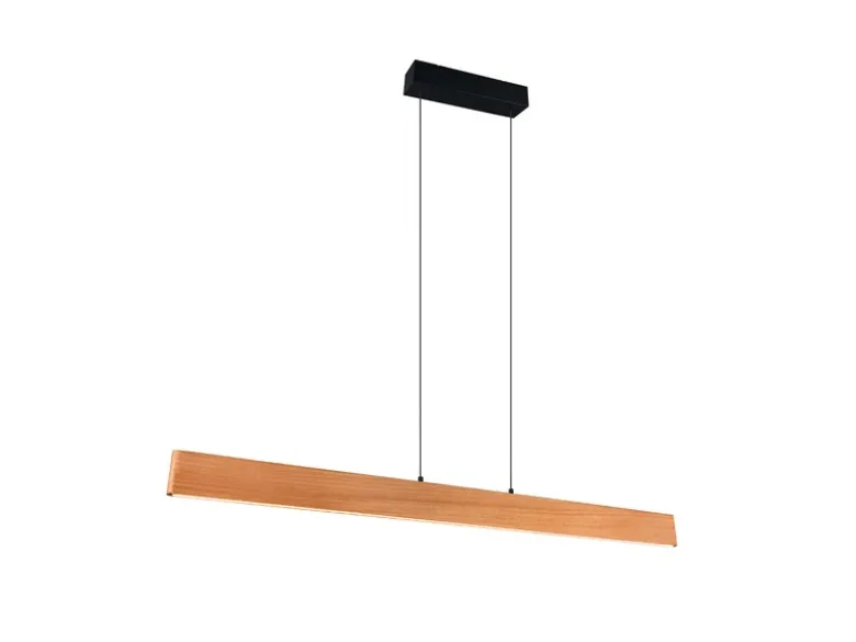 Große LED Pendelleuchte EDGEWOOD mit Holz, dimmbar & höhenverstellbar, B: 150cm