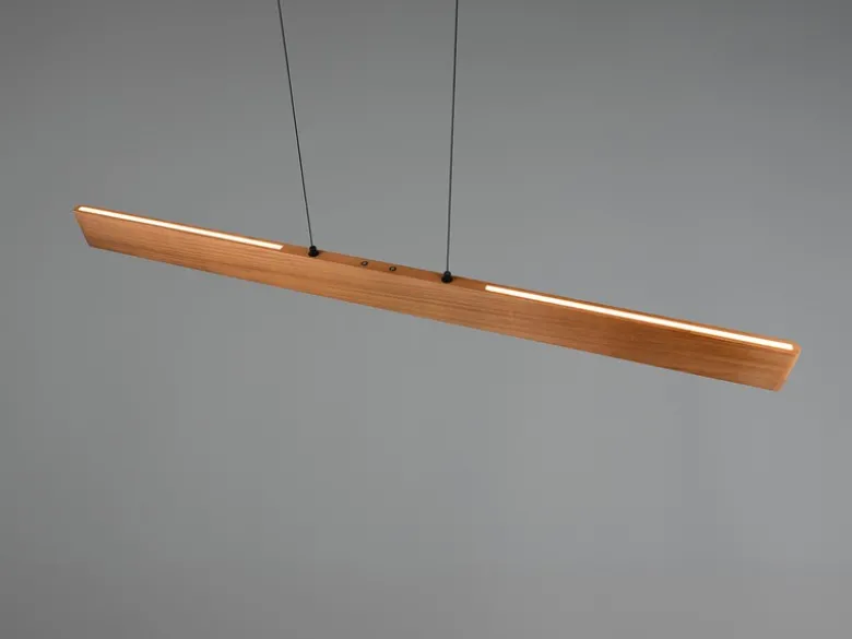 Große LED Pendelleuchte EDGEWOOD mit Holz, dimmbar & höhenverstellbar, B: 150cm