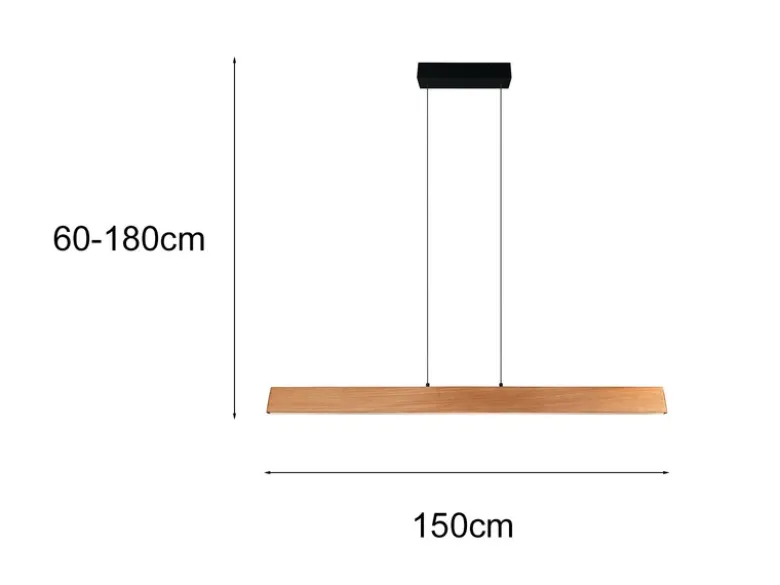 Große LED Pendelleuchte EDGEWOOD mit Holz, dimmbar & höhenverstellbar, B: 150cm