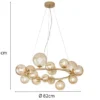 Große LED Pendelleuchte 16-flammig Gold-Glaskugeln Bernsteinfarbig, Ø 82cm