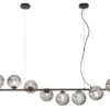 Große LED Pendelleuchte 8-flammig Schwarz-Glaskugeln Rauchglas, Breite 145cm