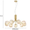 Große LED Pendelleuchte 9-flammig Gold-Glakugeln Bernsteinfarbig, Ø 83cm