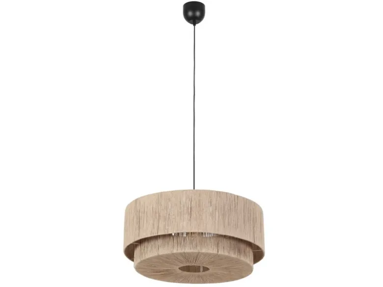 Große LED Pendelleuchte 1-flammig aus Jute Natur im Boho Stil, Ø 60cm