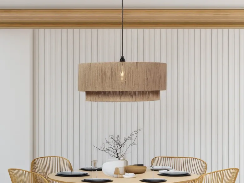 Große LED Pendelleuchte 1-flammig aus Jute Natur im Boho Stil, Ø 60cm