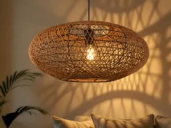Große LED Pendelleuchte 1-flammig Korbgeflecht aus Sisal, Ø 52cm