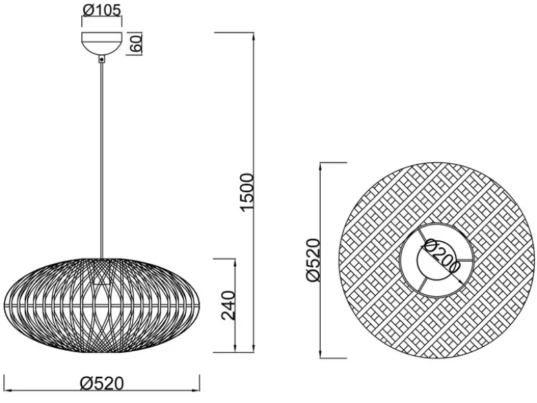 Große LED Pendelleuchte 1-flammig Korbgeflecht aus Sisal, Ø 52cm