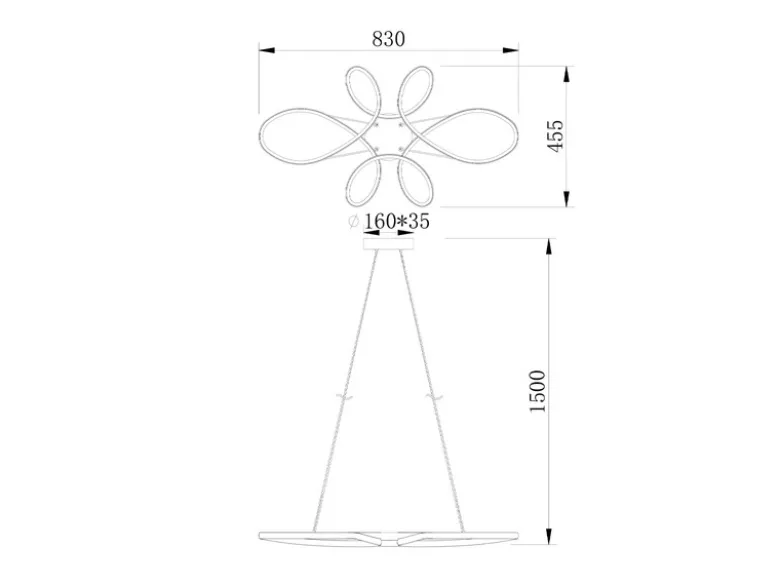Große LED Pendelleuchte FLY geschwungen Schwarz, Breite 83cm