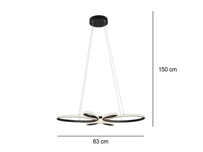 Große LED Pendelleuchte FLY geschwungen Schwarz, Breite 83cm