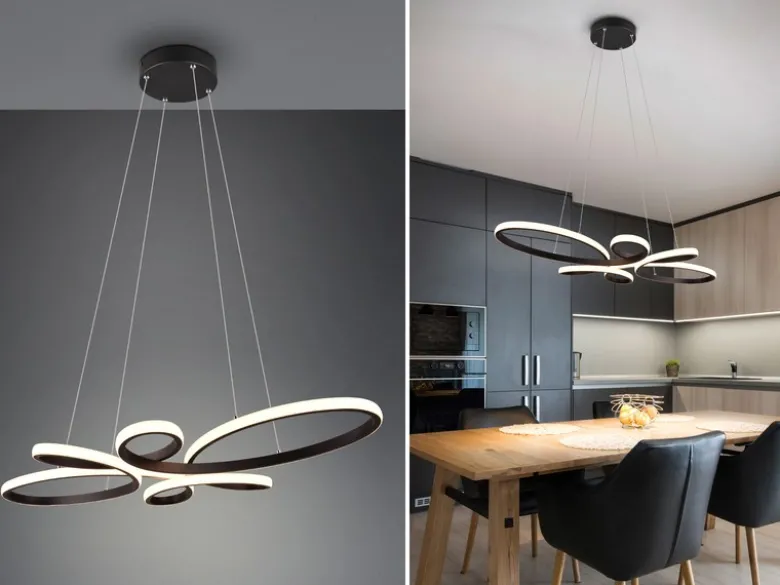 Große LED Pendelleuchte FLY geschwungen Schwarz, Breite 83cm