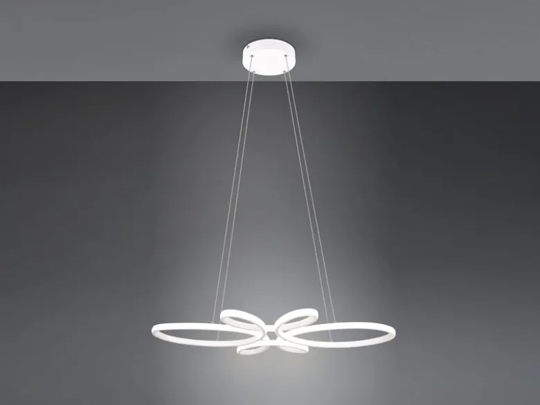 Große LED Pendelleuchte FLY geschwungen Weiß, Breite 83cm