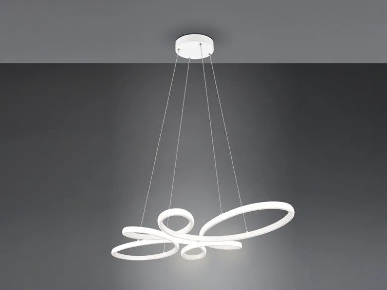 Große LED Pendelleuchte FLY geschwungen Weiß, Breite 83cm