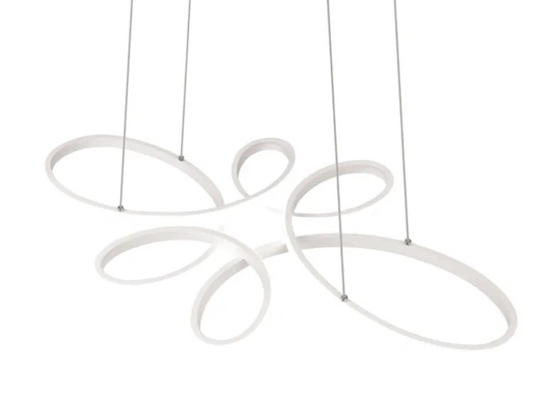 Große LED Pendelleuchte FLY geschwungen Weiß, Breite 83cm