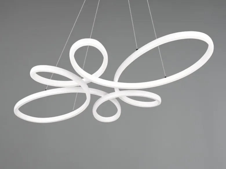 Große LED Pendelleuchte FLY geschwungen Weiß, Breite 83cm