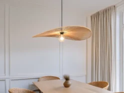 Große LED Pendelleuchte geflochten aus Papiergarn, Lampenschirm Ø 78cm