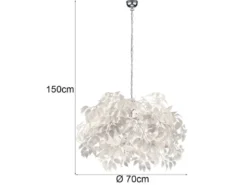 Große LED Pendelleuchte mit Blätter Lampenschirm in Weiß Ø 70cm