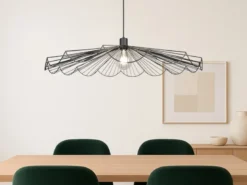 Große LED Pendelleuchte mit gefächertem Metall Gitterschirm Ø 80cm