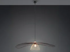 Große LED Pendelleuchte mit Gitter Lampenschirm Schwarz Gold, Ø 100cm