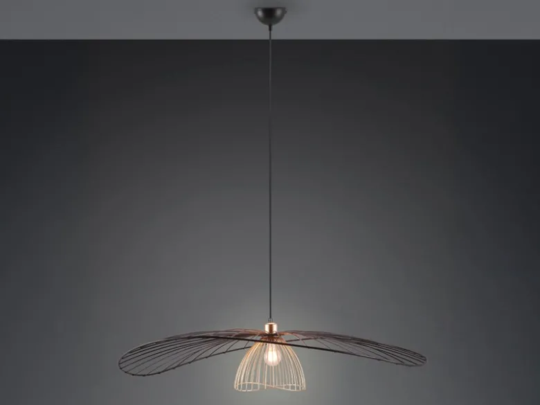 Große LED Pendelleuchte mit Gitter Lampenschirm Schwarz Gold, Ø 100cm