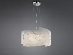 Große LED Pendelleuchte mit Glas Lampenschirm & Streifendekor, Ø 50cm