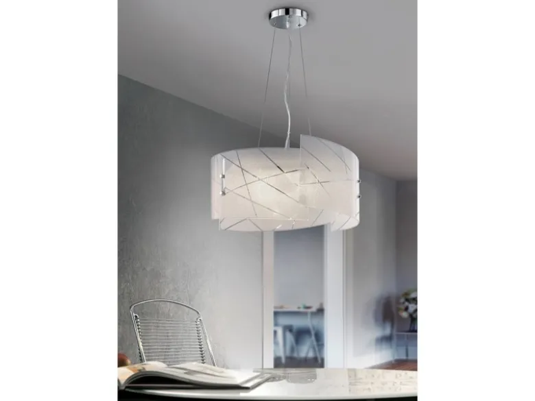Große LED Pendelleuchte mit Glas Lampenschirm & Streifendekor, Ø 50cm