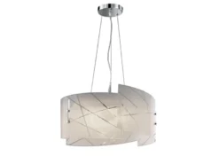 Große LED Pendelleuchte mit Glas Lampenschirm & Streifendekor, Ø 50cm