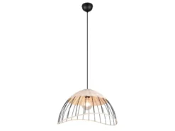 Große LED Pendelleuchte mit Lampenschirm aus Rattan & Draht, Ø 48cm