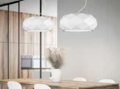 Große LED Pendelleuchte mit Lasercut Muster Weiß matt, Ø 50cm