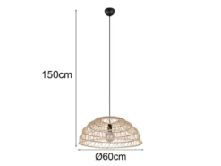 Große LED Pendelleuchte mit Makramee Lampenschirm aus Papiergarn, Ø 60cm