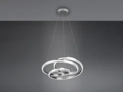 Große LED Pendelleuchte NURIA dimmbar geschwungen Silber, Ø 60cm