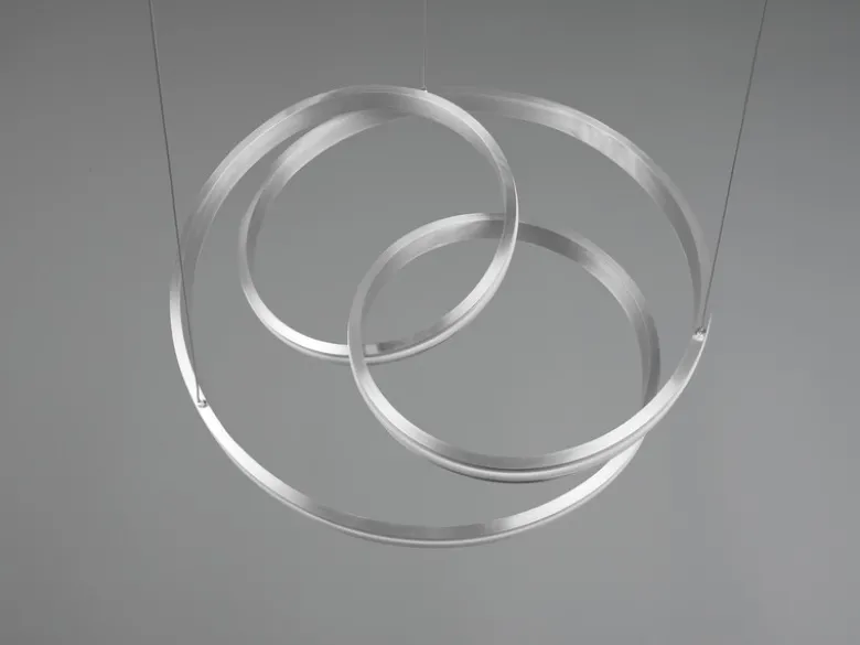 Große LED Pendelleuchte NURIA dimmbar geschwungen Silber, Ø 60cm