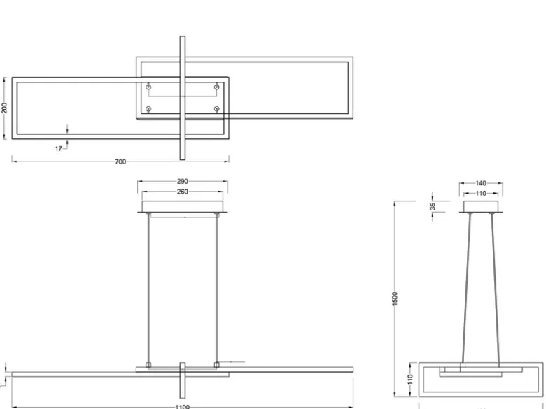 Große LED Pendelleuchte SALINAS lang mit Switch Dimmer Silber, Breite 110cm