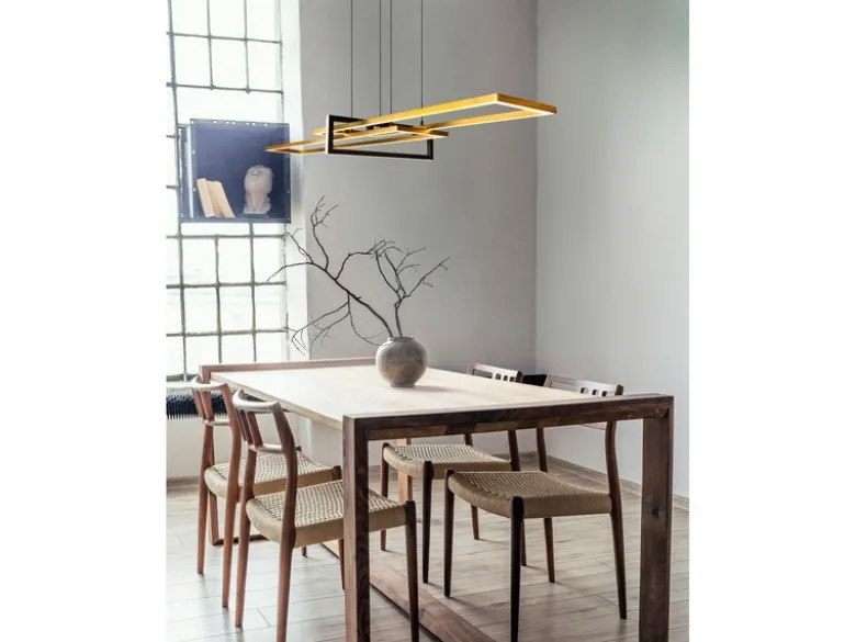 Große LED Pendelleuchte SALINAS lang mit Switch Dimmer Silber, Breite 110cm