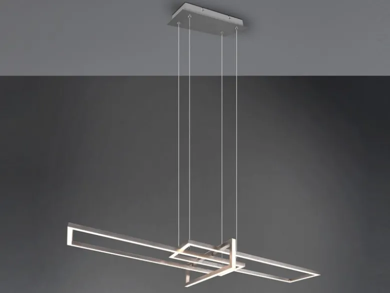 Große LED Pendelleuchte SALINAS lang mit Switch Dimmer Silber, Breite 110cm