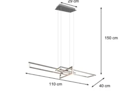 Große LED Pendelleuchte SALINAS lang mit Switch Dimmer Silber, Breite 110cm