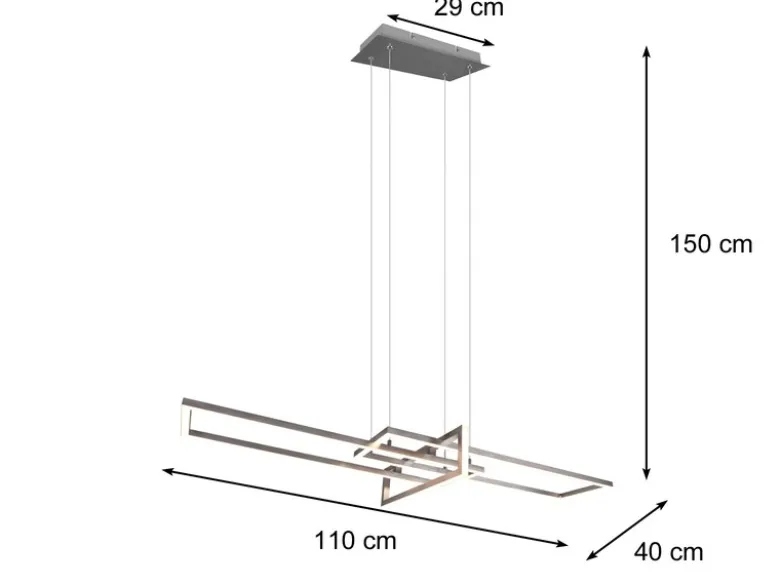 Große LED Pendelleuchte SALINAS lang mit Switch Dimmer Silber, Breite 110cm