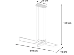 Große LED Pendelleuchte SALINAS lang mit Switch Dimmer Weiß, Breite 110cm