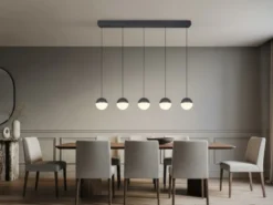 Große LED Pendelleuchte SENTA 5-flammig höhenverstellbar, Breite 114cm