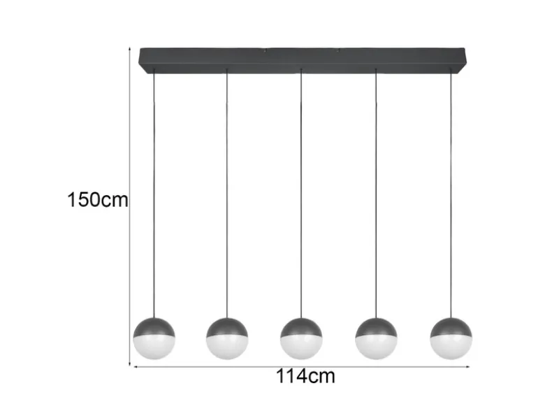 Große LED Pendelleuchte SENTA 5-flammig höhenverstellbar, Breite 114cm