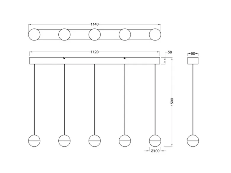 Große LED Pendelleuchte SENTA 5-flammig höhenverstellbar, Breite 114cm