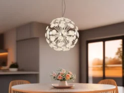 Große LED Pendelleuchte VIRINA Silber Kugellampe aus K9 Kristallen, Ø 45cm