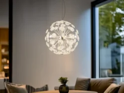 Große LED Pendelleuchte VIRINA Silber Kugellampe aus K9 Kristallen, Ø 45cm