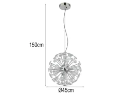 Große LED Pendelleuchte VIRINA Silber Kugellampe aus K9 Kristallen, Ø 45cm